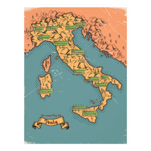 Impression Photo Carte de Voyage Illustrée De L'Italie
