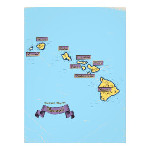 Impression Photo Carte de voyage illustrée d'Hawaii