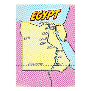 Impression Photo Carte d'Égypte illustrée Pop Art