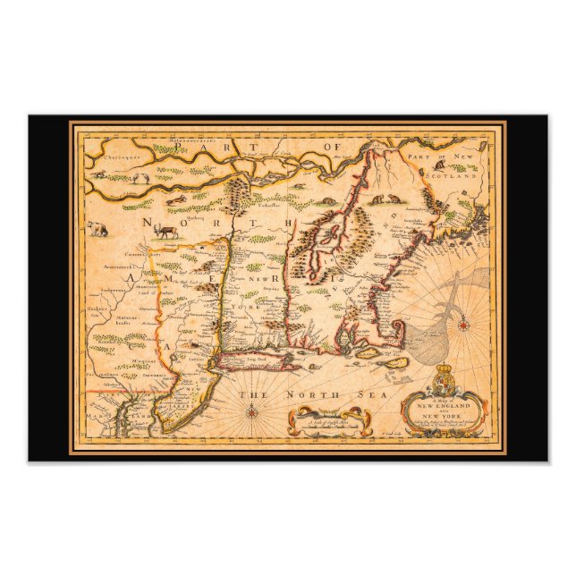 Impression Photo Carte des colonies amérindiennes des années 1600 d (Devant)