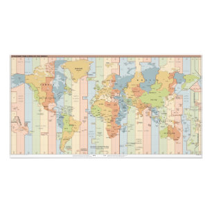 Impression Photo Carte des fuseaux horaires mondiaux