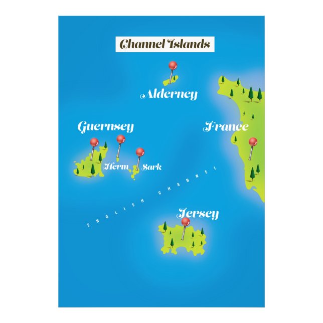 Impression Photo Carte des îles Anglo-Normandes affiche. (Devant)