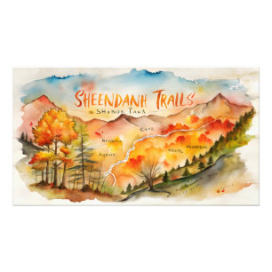 Impression Photo Carte des sentiers d'automne de Shenandoah – Art m