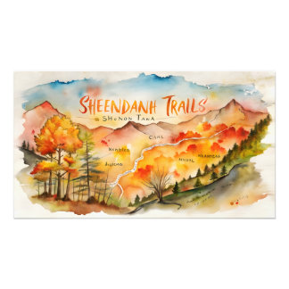 Impression Photo Carte des sentiers d'automne de Shenandoah – Art m