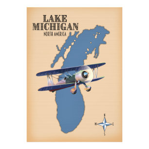 Impression Photo Carte du lac Michigan Amérique du Nord