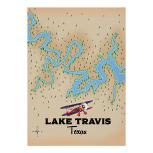 Impression Photo Carte du lac Travis Texas
