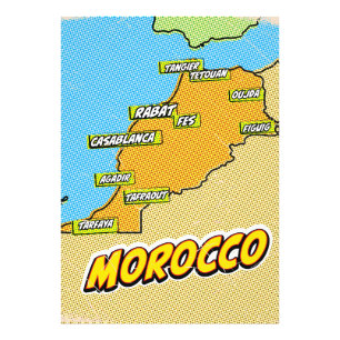Impression Photo Carte du Maroc illustrée par Pop Art