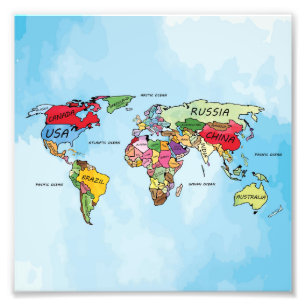 Impression Photo Carte du monde aquarelle illustration
