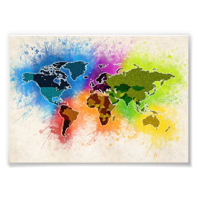 Impression Photo Carte du monde Géographie Aquarelle Voyage Vacance (Devant)