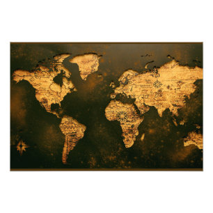 Impression Photo Carte du monde vintage Cartographie antique Art