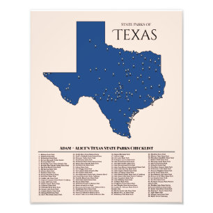 Impression Photo Carte du parc d'état du Texas personnalisé Liste d