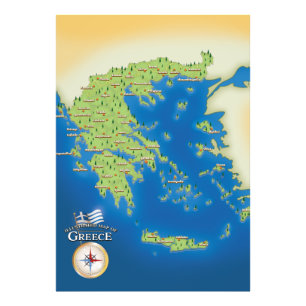 Impression Photo Carte Illustrée De La Grèce.