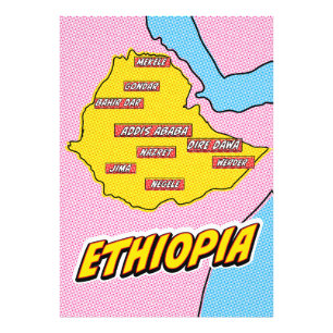 Impression Photo Carte illustrée de l'Éthiopie dans le style Pop Ar