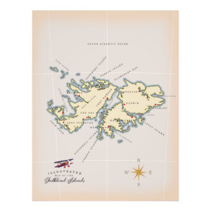 Impression Photo Carte illustrée des îles Falkland.