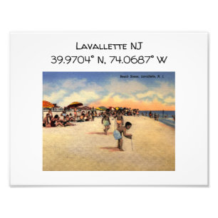 Impression Photo Carte Lavallette NJ Coordonnées Style Vintage