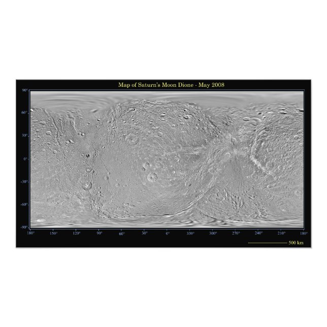 Impression Photo Carte mondiale de la lune de Saturne Dione (Devant)