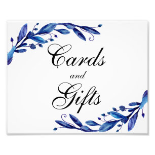 Impression Photo Cartes bleues et pancarte de mariage pour cadeaux.