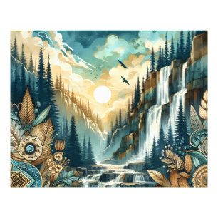 Impression Photo Cascade de Forest Mountain Boho Motif naturel