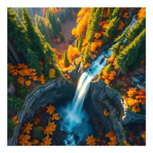 Impression Photo Cascade du canyon d'automne – Paysage forestier au