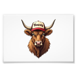 Impression Photo Casquette de camionneur western Cow Highland Howdy