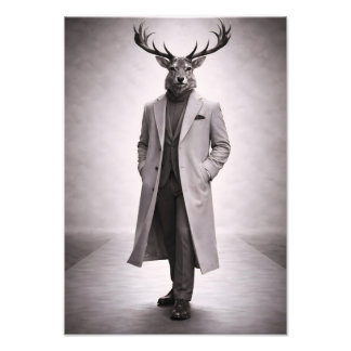 Impression Photo Cerf Élégant en Manteau Sur Mesure Portrait