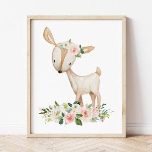 Impression Photo Cerfs, Animaux De Bois, Boho, Fleurs Roses