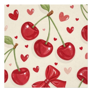 Impression Photo Cerise mignonne et nœuds en ruban rouge Seamless