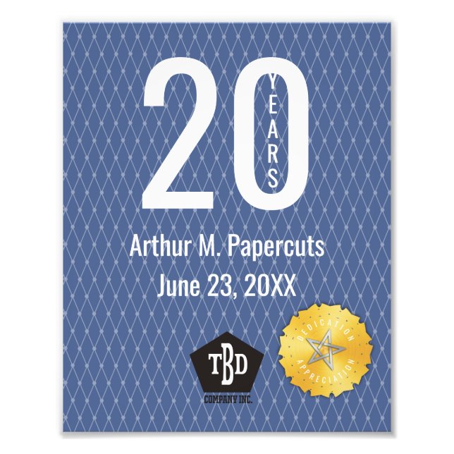 Impression Photo Certificat de 20 ans pour le jalon de l'employé (Devant)