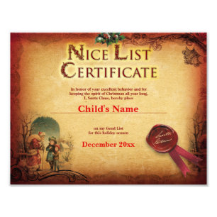 Impression Photo Certificat de liste Nice Père Noël vintage