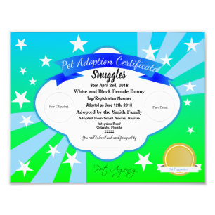 Impression Photo Certificat personnalisable bleu d'adoption