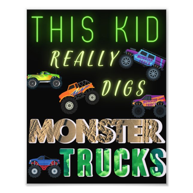 Impression Photo Cet Enfant A Vraiment Digéré Des Camions Monster (Devant)