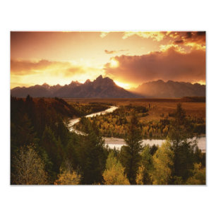 Impression Photo Chaîne Teton au coucher du soleil, depuis la riviè