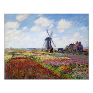Impression Photo Champ de Monet des tulipes avec la copie de moulin