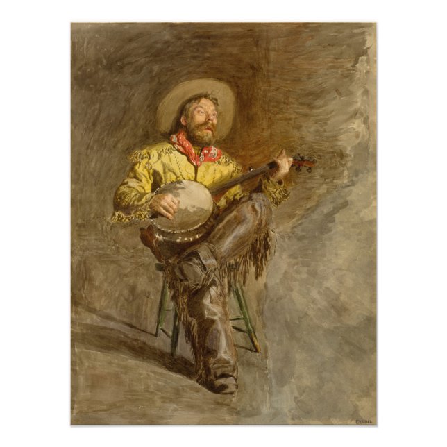 Impression Photo Chanter Espagnol Cowboy à Banjo jouer à la chanson (Devant)