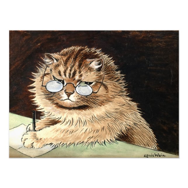 Impression Photo Chat au travail avec lunettes de Louis Wain (Devant)