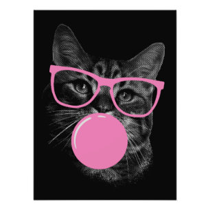 Impression Photo Chat cool avec lunettes roses et gomme à bulles