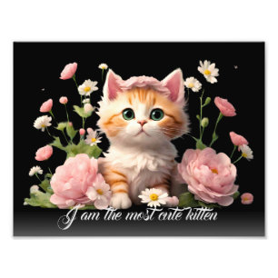 Impression Photo Chat Cute Kitten blanc en Fleur Noir personnalisé