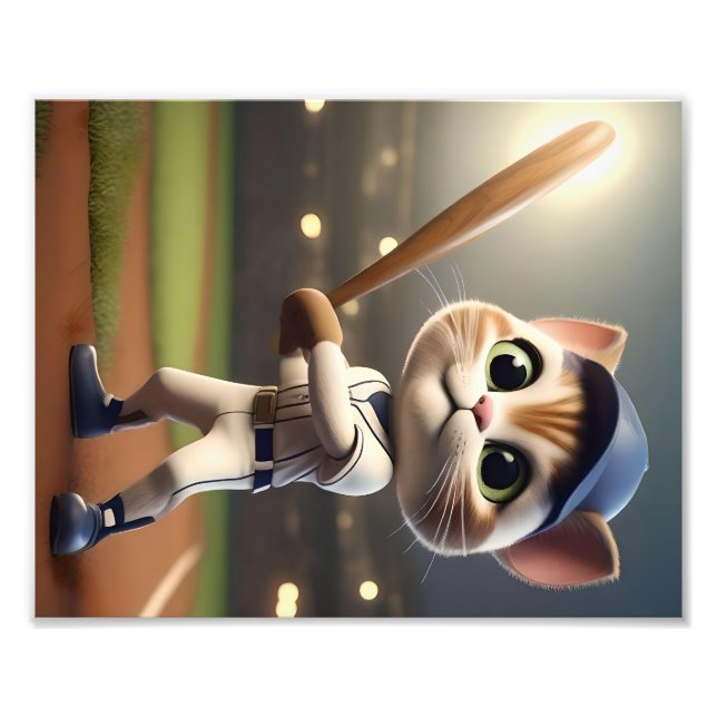 Impression Photo Chat de baseball 3D amusant, (Devant)