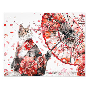Impression Photo chat geisha dans un kimono détaillé est assis avec