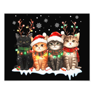 Impression Photo Chat Lumière de Noël Renne Santa Noël Chat
