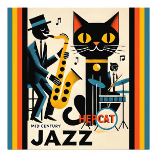 Impression Photo Chat Noir HepCat d'Ère du Jazz Milieu du Siècle