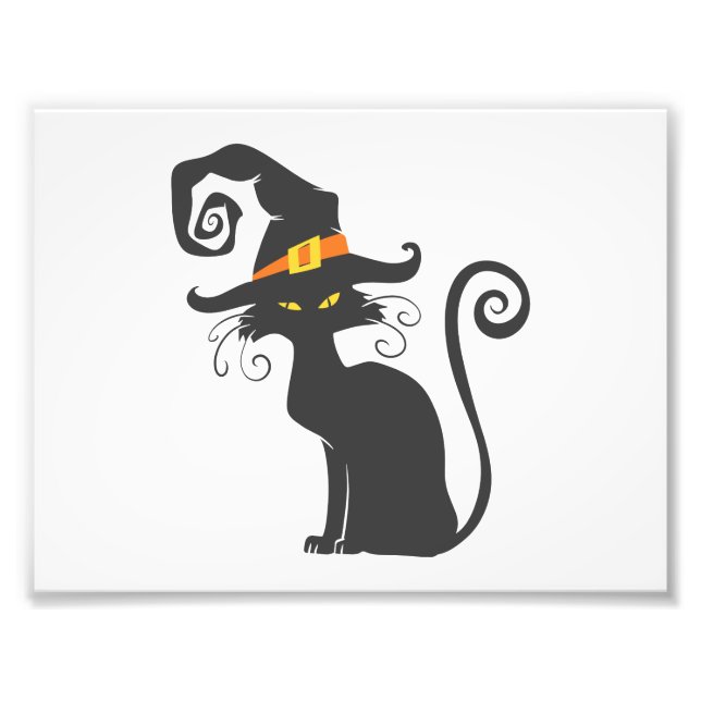 Impression Photo Chat noir mignon dans un casquette sorcier - Chois (Devant)