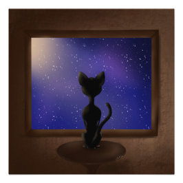 Impression Photo Chat noir regardant par la fenêtre ciel étoilé éto