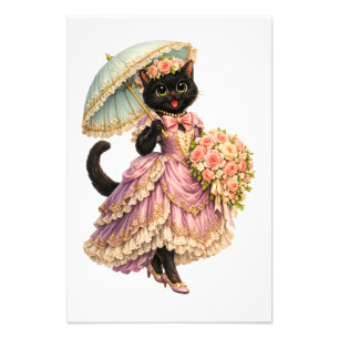 Impression Photo Chat noir victorien élégant en robe lavande  