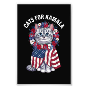 Impression Photo Chat pour Kamala Chat Fleurs Américain Drapeau USA