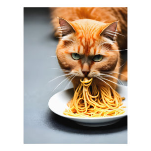Impression Photo Chat roux mangeant des spaghetti 
