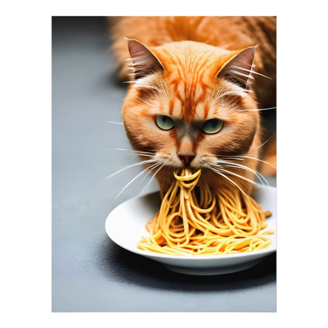 Impression Photo Chat roux mangeant des spaghetti  (Devant)