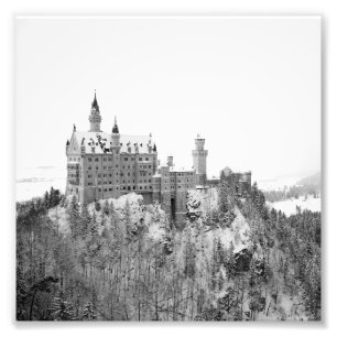 Impression Photo Château de Neuschwanstein en noir et blanc en hive