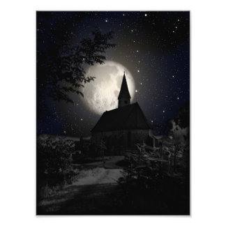 Impression Photo Château gothique sombre dans la lumière lune