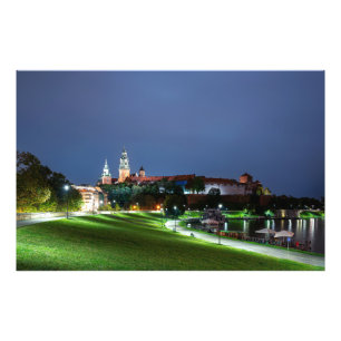 Impression Photo Château Wawel la nuit à Cracovie, Pologne